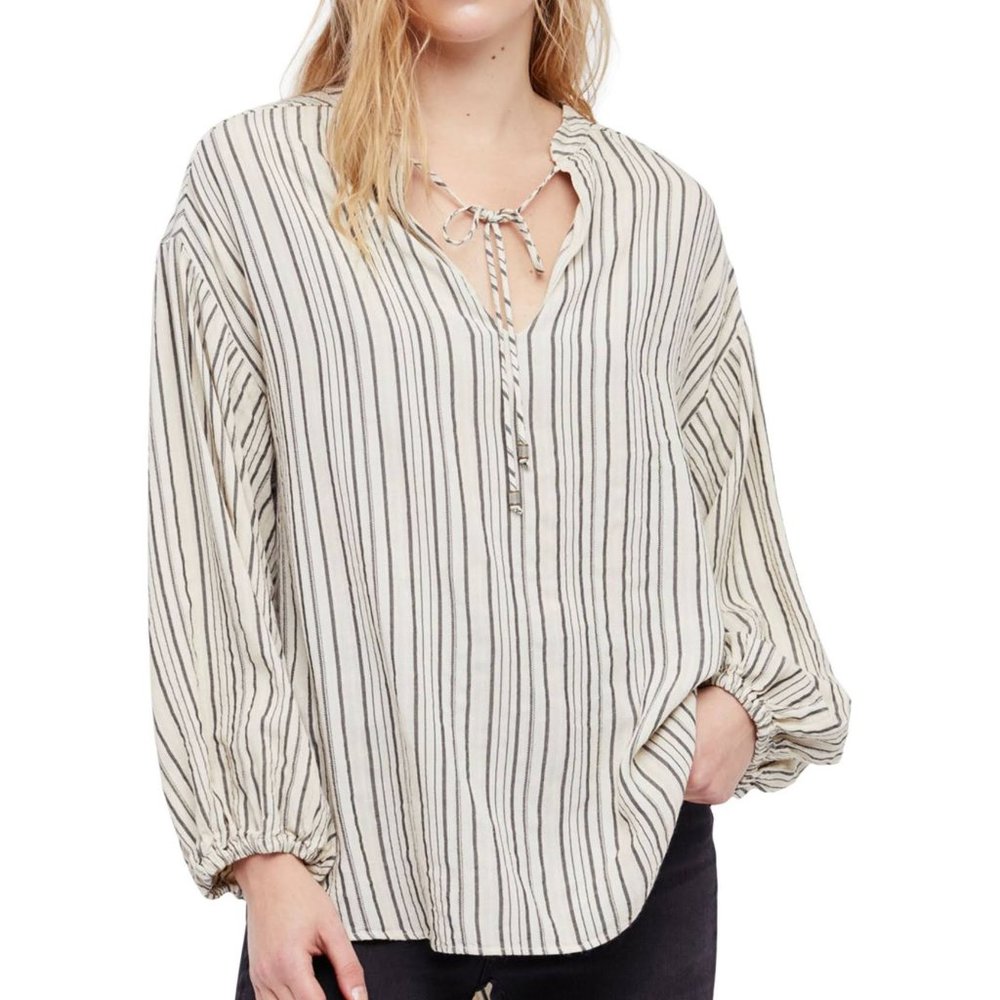 Free People Bishop Sleeves Striped Tunic Blouse Women's Small